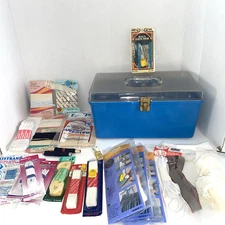 Vintage Wilson Wil-Hold Blue Plastic Sewing Box 1 Tray USA with Sewing Supplies