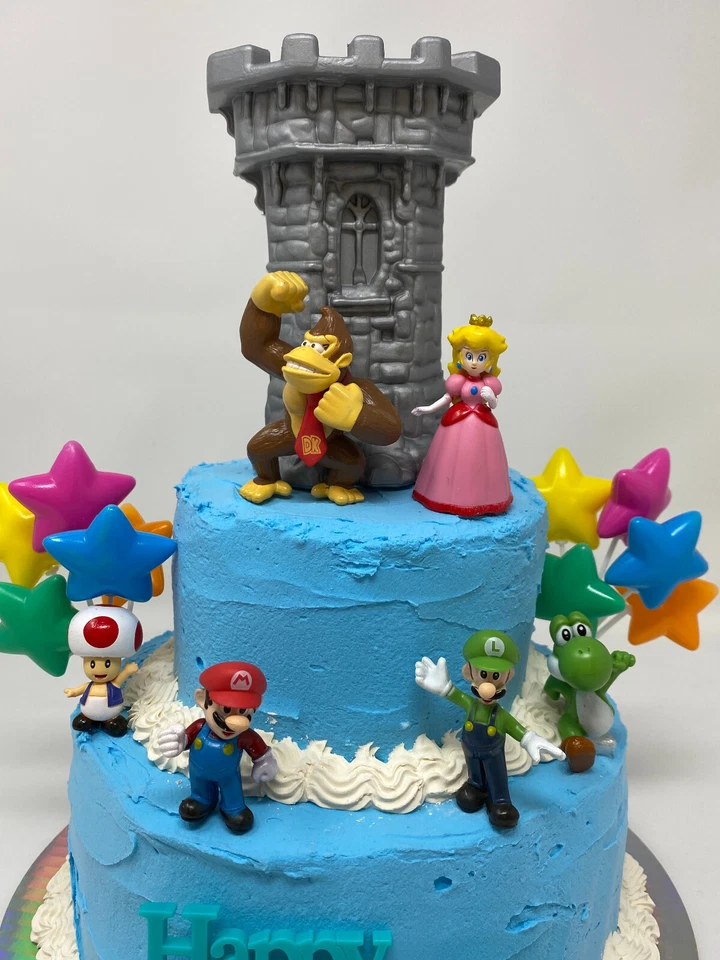 Juego de adorno de pastel de cumpleaños Super Mario Brothers TOTALMENTE NUEVO Mario, Luigi, Sapo, Foto 3 de 4