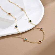Woman Gold Plated Stainless Steel Multicolor Necklace Chain