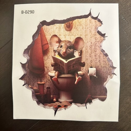 Mouse Sitting on Toilet in Mouse Hole Decal - Mouse Hole 3D Wall Sticker