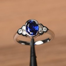 2.10Ct Oval Cut Lab-Created Blue Sapphire Engagement Ring 14K White Gold Plated