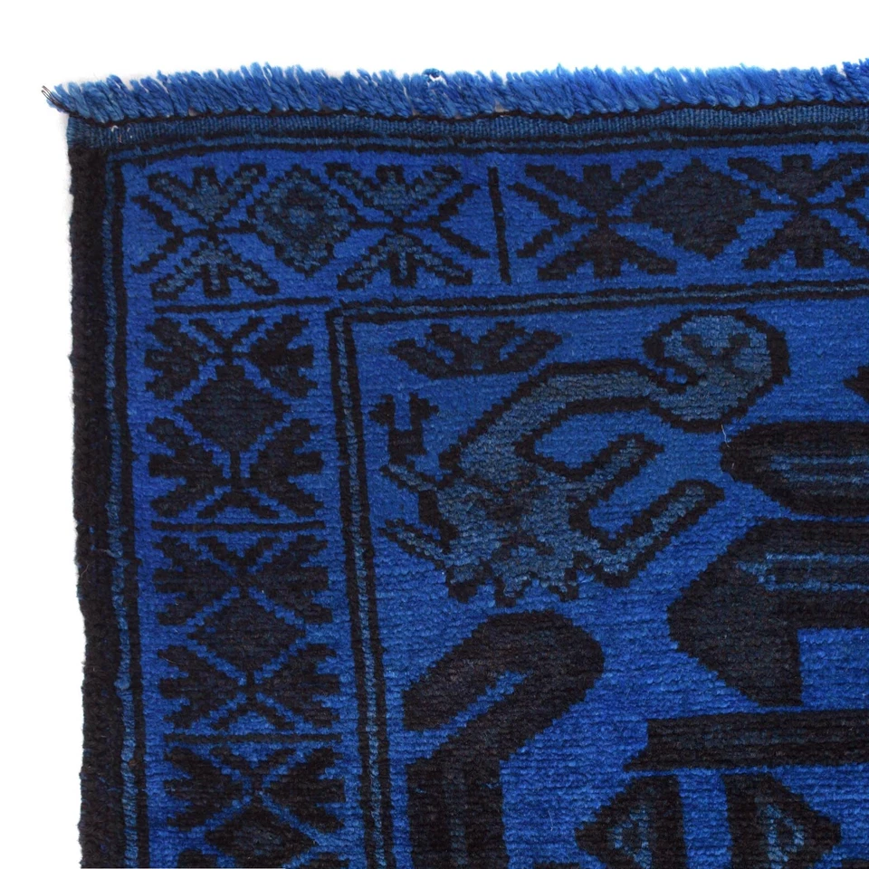 Tribal Overdye Rug Handmade Oriental Blue Carpet Area Wool Rug 2'11x4'2ft R22766 - Image 3 of 4