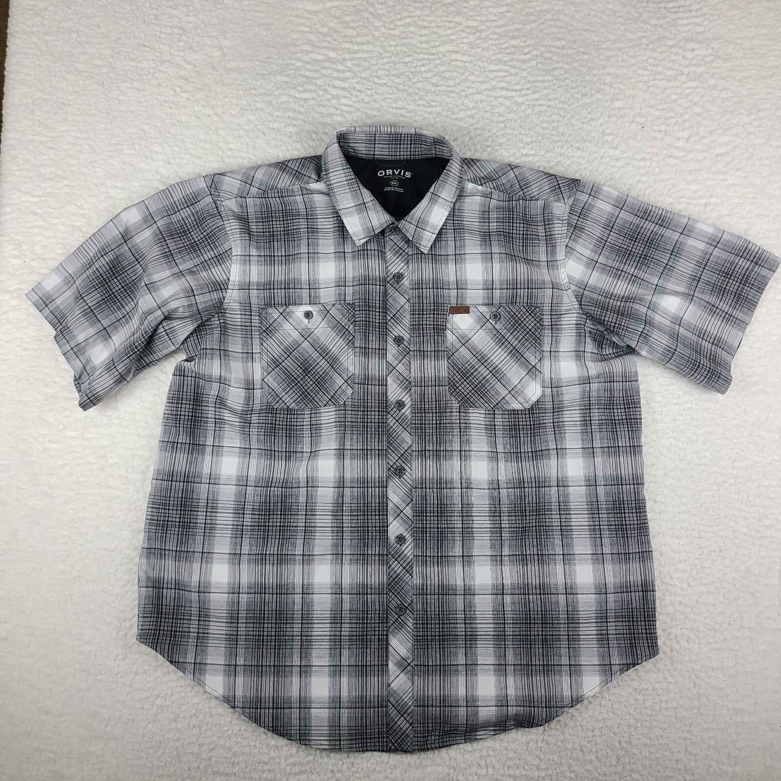Orvis Dress Shirt Mens 2XL XXL Gray White Plaid F… - image 1