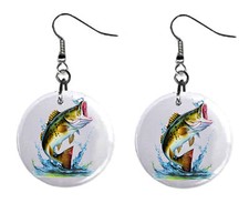 Fishing Fish Design, Button Earrings Jewelry 1" Dangle MADE IN USA NEW