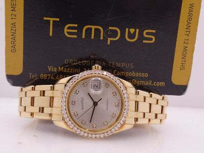 EBERHARD&CO. AQUADATE PEARLMASTER LADY DIAMONDS & 18KT GOLD BOX&PAPERS '98 WATCH