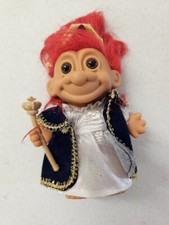 Vtg RUSS Troll Doll 5" Red Hair King Arthur Robe Scepter Crown