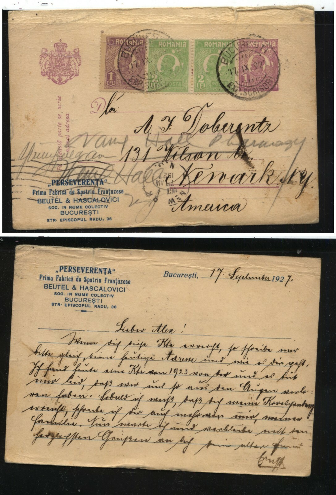 Romania uprated 3 stamps postal card to US 1927 MS0120 | eBay