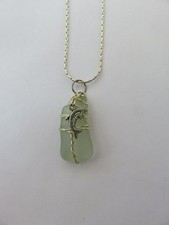 Genuine SEA GLASS Sea Foam Green Blue w/ Dolphin Necklace Chain New Ships Free 