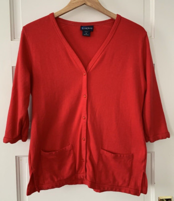 Las Olas Cardigan Top M Red Button Front Classic Soft Cotton Brazil 4th Holiday