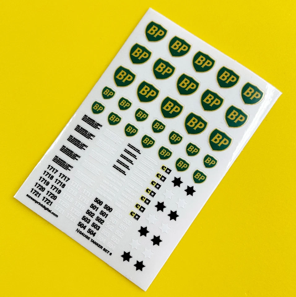 SCREENPRINTDIGITAL Modelo Riel Calibre N Escala BP PETROLERO Pegatinas de Alto Detalle JUEGO No.1