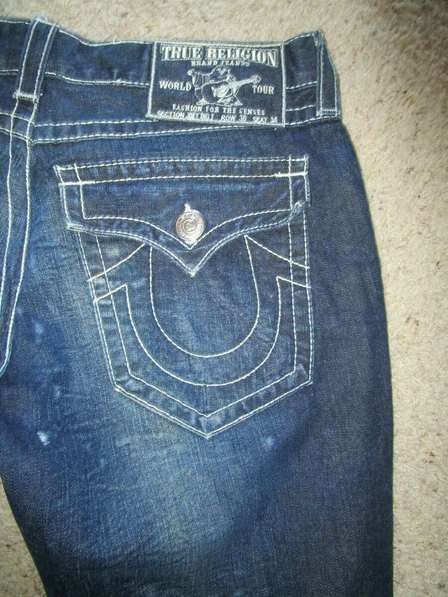 Men's TRUE RELIGION Jeans BILLY BIG T Dark Blue Wash White Men's TRUE RELIGION Jeans BILLY BIG T Dark Blue Wash White