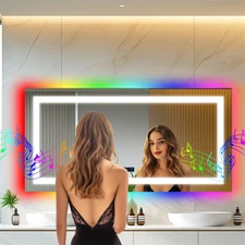 LUVODI RGB Backlit Bluetooth Bathroom Mirror Anti-fog Makeup Mirror w Date &Time