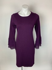 Calvin Klein Plum Purple Sheath Sweater Dress Flare Bell Tiered Sleeve Medium