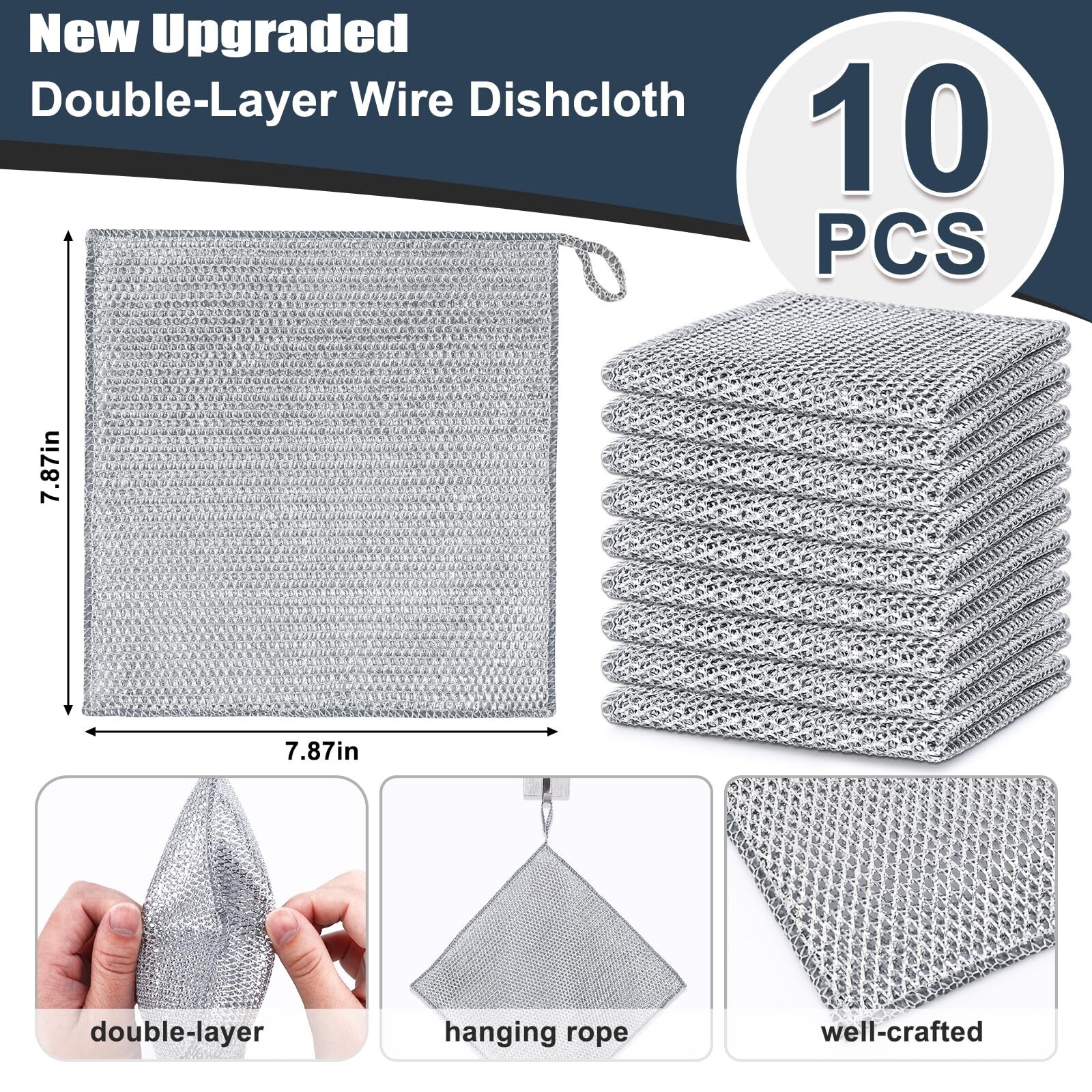 Navona 10 Pcs New Upgrade Steel Wire Dishcloth,Double-Layer Steel Wire Cleani...