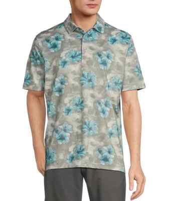Tommy Bahama Stormy Blues Short Sleeve Polo Shirt, New Silver, XL