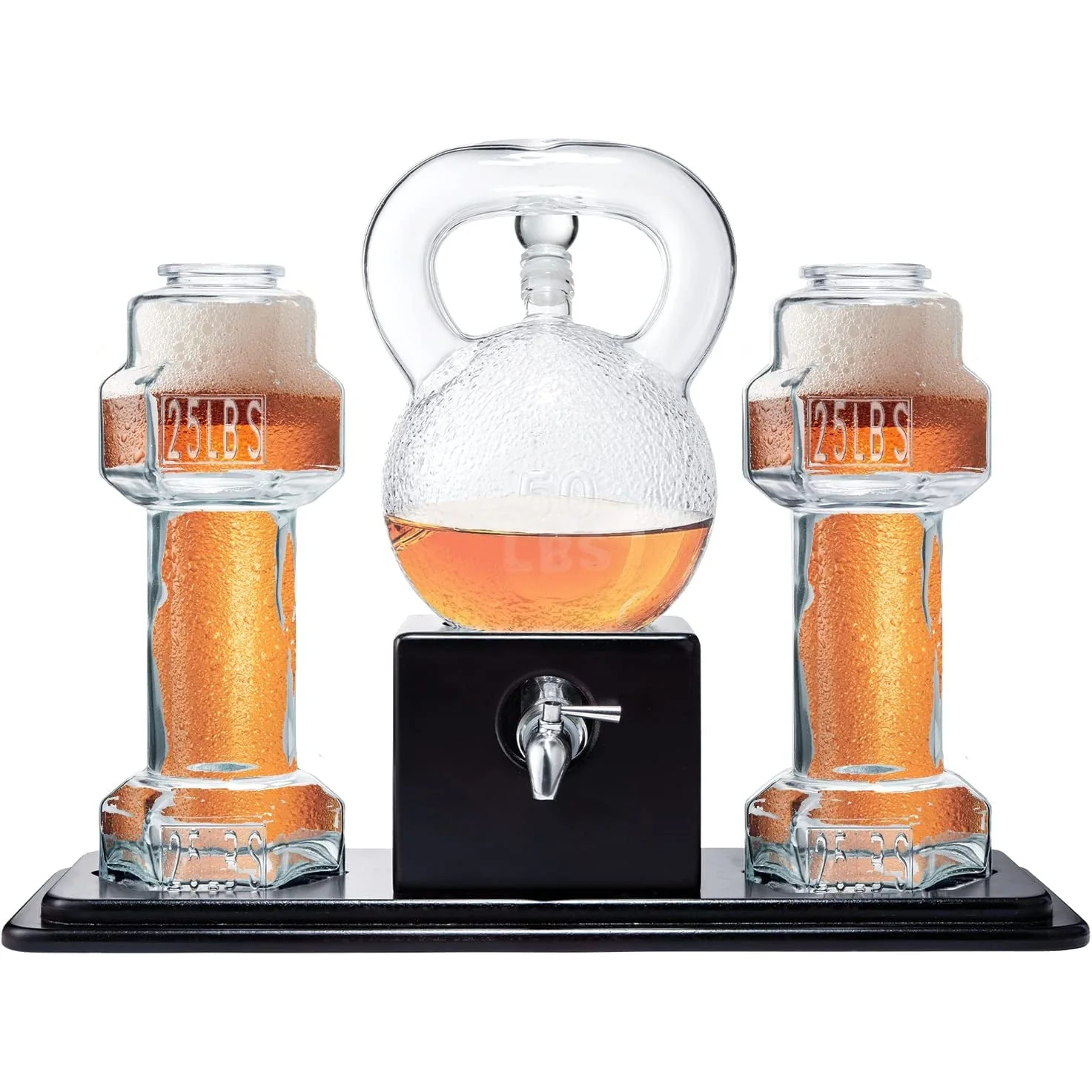Kettlebell & Dumbbell Beer, Whiskey & Wine Dispenser Set, 40 OZ