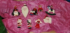 Glazed Hard Rubber Christmas Ornament Lot of 9, Santa, Angel, Bear, Tree Vintage