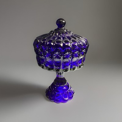 RARE Dalzell Viking Cobalt Blue Covered Candy Dish With Lid Moon And Stars