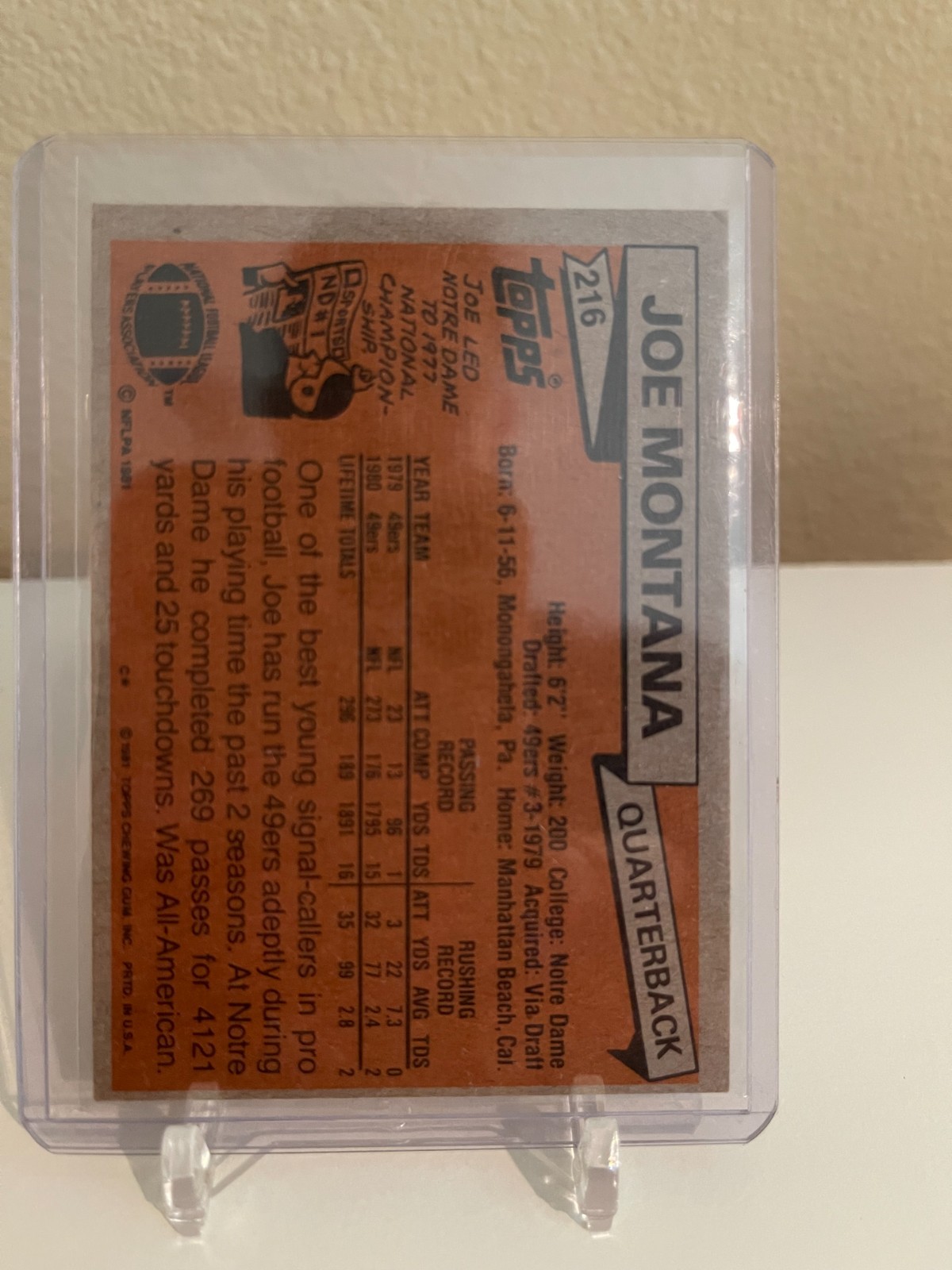 1981 Topps #216 JOE MONTANA Rookie Card RC HOF San Francisco 49er’s Nice!! view 2
