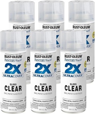 Rust Oleum 334029 6PK Gloss Clear Paint + Primer Spray Cans   Painter s Touch 2X