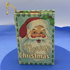 Merry Christmas Santa Claus Book Ornament Hidden Trinket Gift Box Holly Berries