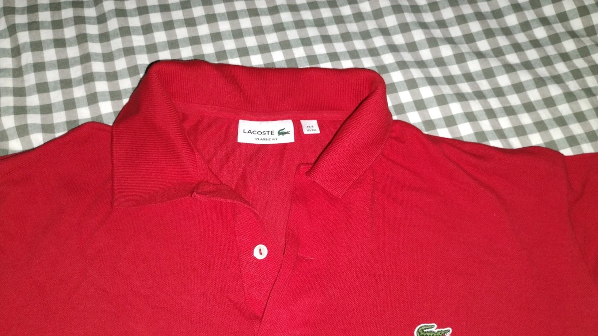 Lacoste Classic Fit Men’s 3XL Red Solid Short Sleeve Polo Shirt Logo Buttons
