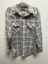Vintage Levi's Shirt Mens Large Brown Blue Plaid Western Pearl Snap 80s