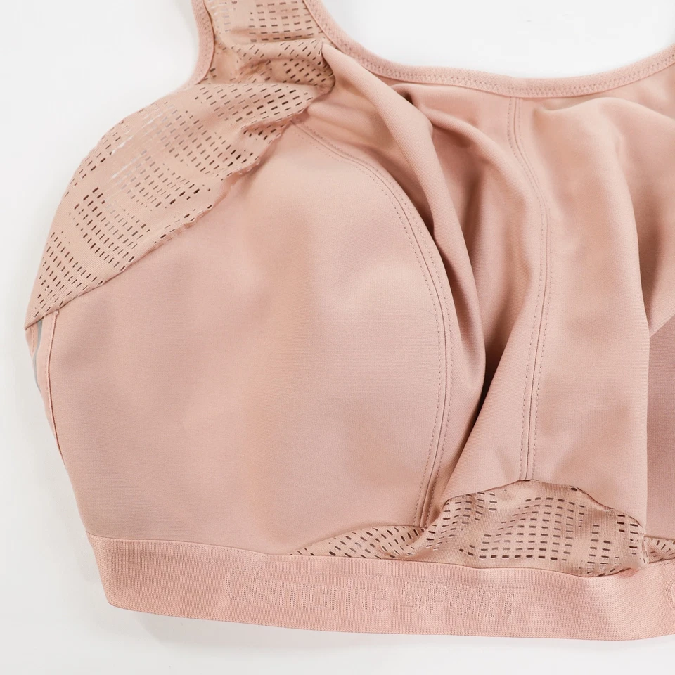 Sujetador deportivo Glamorise talla 46F sin sudor malla sin cables beige inalámbrico 1068 usado en excelente estado Foto 3 de 4