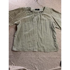 ABLE Earthtone Check Puff Sleeve Top XL Cottagecore Neutral Blouse