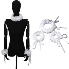 Renaissances Clown Choker Collar White Neck Ruff and Cuffs Set for Cosplay Event