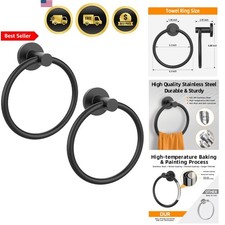 Towel Ring Black Stainless Steel Wall Mount 2 Pack Modern Bathroom Kitchen