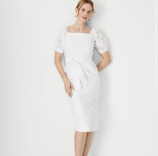 Ann Taylor Petite White Eyelet Tie Waist Midi Dress Size 4P MSRP 170