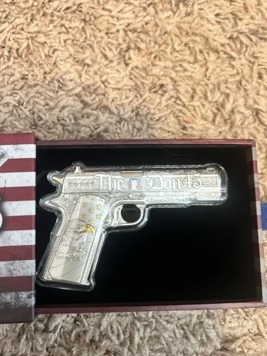 2024 Trump MAGA - 5 oz Silver Gun Shaped .45 Caliber Pistol .999 Fine (w/Box)