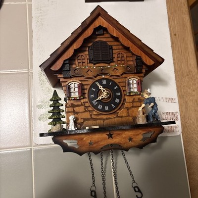 Cuckoo Clock Black Forest Quartz German Music Chalet Wood Chopper