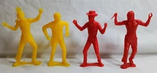 Vintage Red & Yellow Plastic Toy Cowboy and Indian Figure Lot Maybe Tim Mee Toy