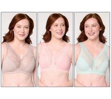 Breezies Soft Support Lace Wirefree Unlined Bra Set of 3 Fashion 1X New