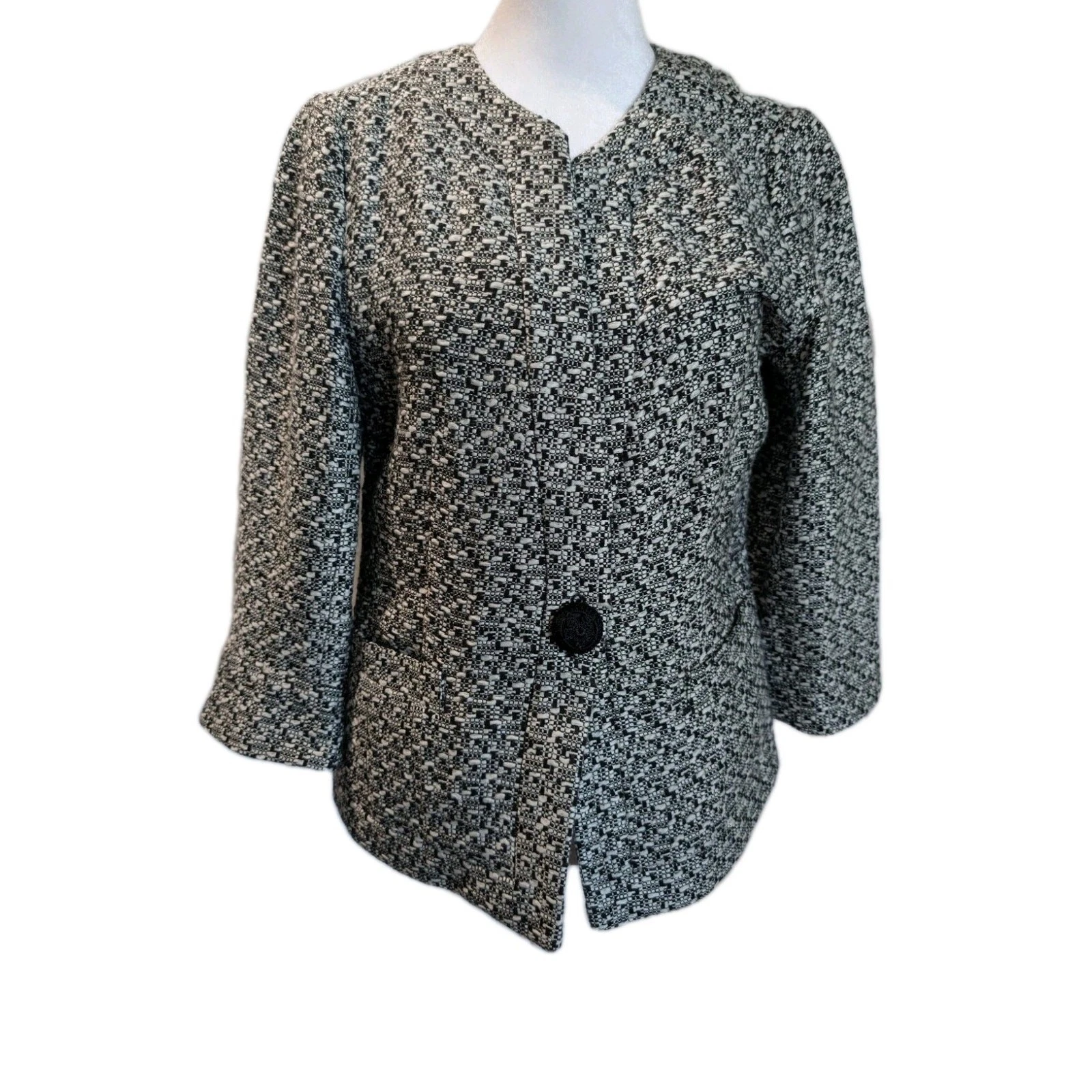 Coldwater Creek Jacket Women's Size 4 XS Dark Academia Modern Boucle Woven EUC