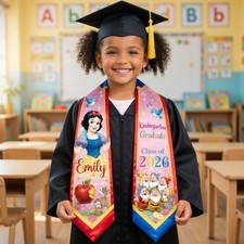 Custom Snow White  Seven Dwarfs Kindergarten Class Of 2026 Graduation Stole