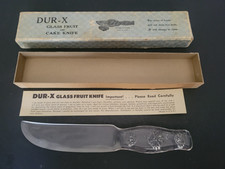 Vintage 1930’s DUR-X Glass Fruit Knife Clear Glass Design On Handle w/Box & Doc