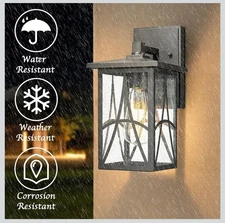 Outdoor Wall Lantern with Seeded Glass – Waterproof Exterior Wall Light Fixture,