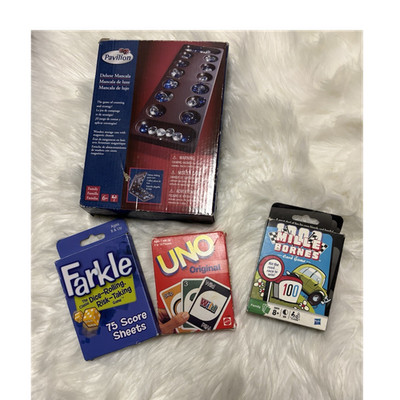 Bundles Pavilion Deluxe Mancala Board game and Farkle,Uno Original and 100 Mille