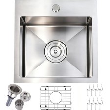 15x15 Inch Bar Sink Drop In, Topmount Kitchen Sink Stainless Steel Square Sma...
