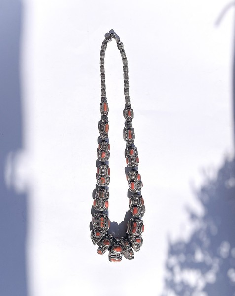 Nepalese Silver Necklace with Coral and Turquoise
