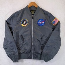 Alpha Industries NASA MA-1 Bomber Jacket Gunmetal Grey Mens Large Space Shuttle