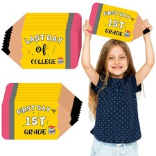 16 PCS First Last Day School Signs Double Sided Pencil Shaped Photo Props