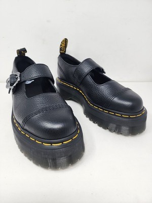 Dr Martens Addina Flower Womens 8 Platform Black Leather Mary Jane Buckle Shoes
