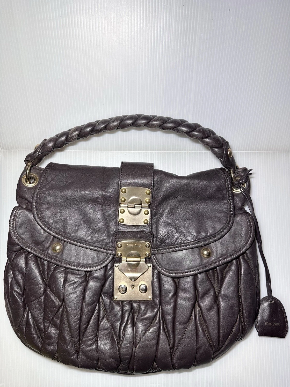 Miu Miu — Miu Miu $1700 Coffer Chocolate Leather Shoulder Bag Vintage-READ