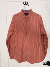 Ralph Lauren Mens Orange Striped Button Down Shirt Classic Fit Long Sleeve XL