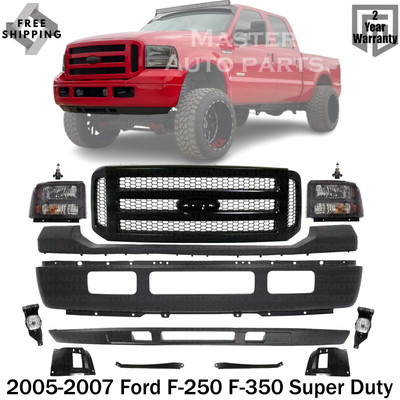 Front Bumper Kit & Headlights +Bracket For 2005-2007 Ford F-250 F-350 Super Duty