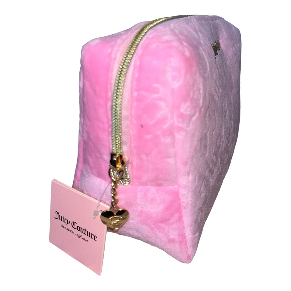 Juicy Couture Makeup Bag Pink Velour W/ Logo Small Travel Bottle NWT - Image 2 of 4